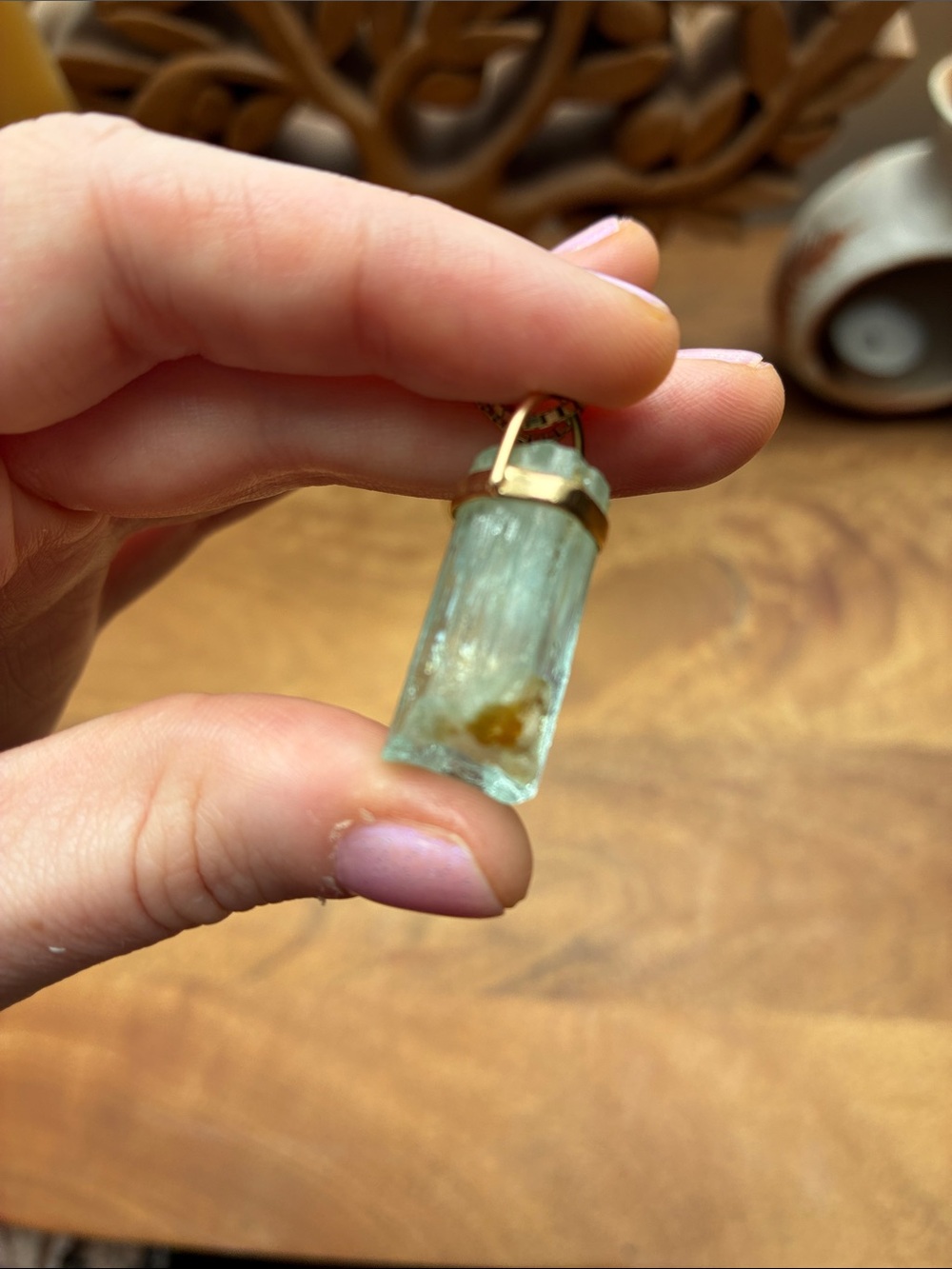 14k gold raw aquamarine pendant - Picture 3 of 5